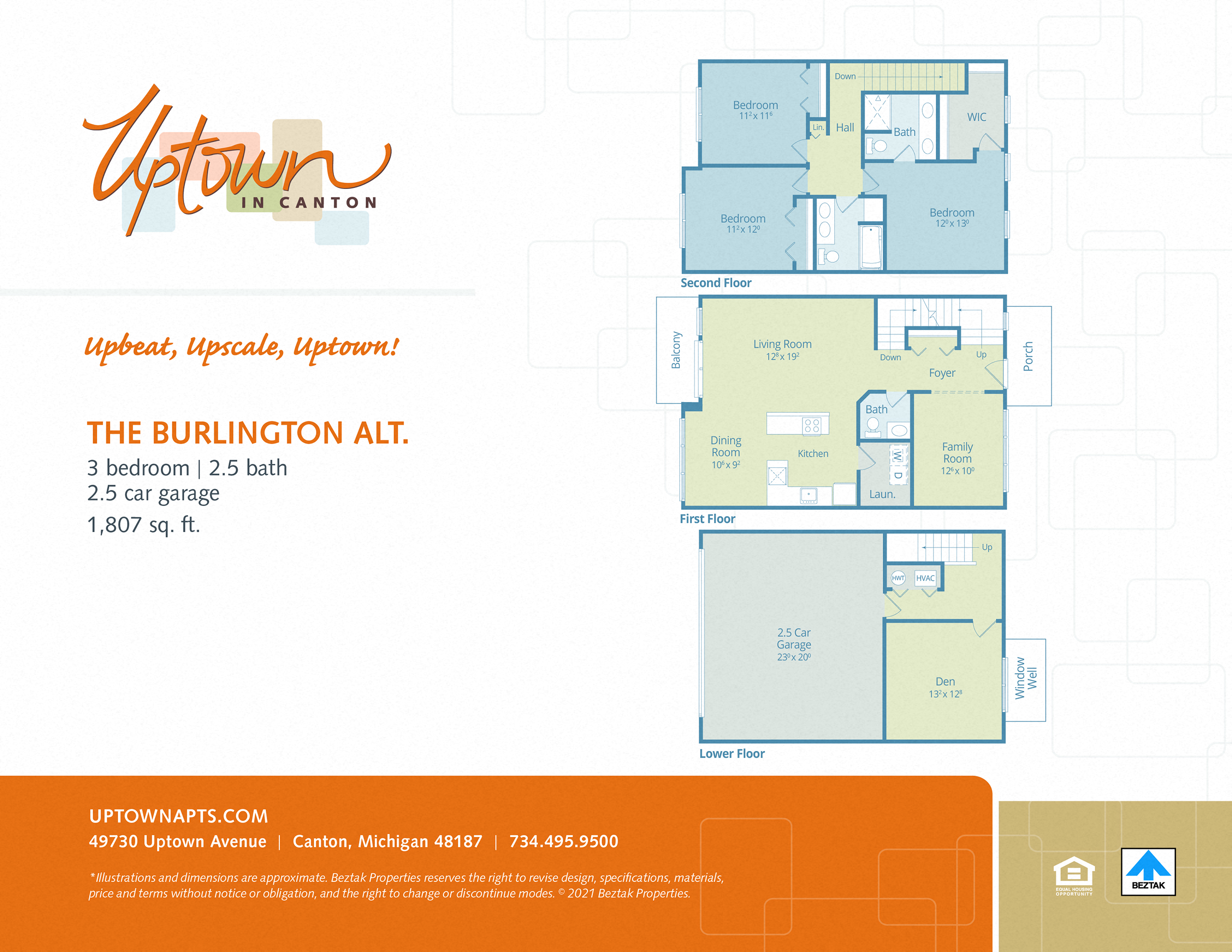 Floor plan for 3 beds, 2.5 baths, 1807 sqft